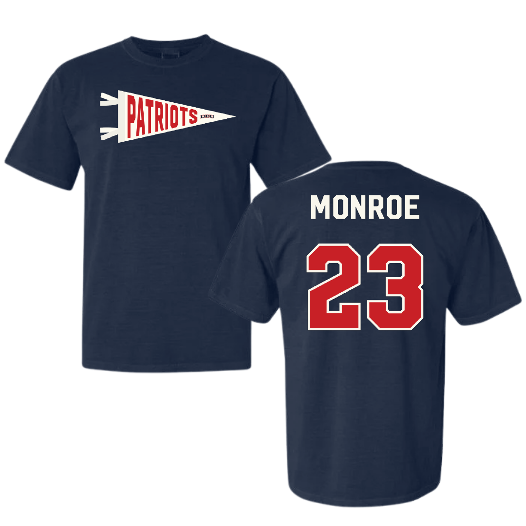 Dallas Baptist University Soccer Navy Pennant Comfort Colors Tee - #23 Mason Monroe