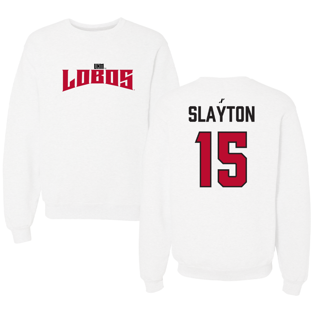 University of New Mexico Football White Classic Crewneck - #15 Xavier Slayton