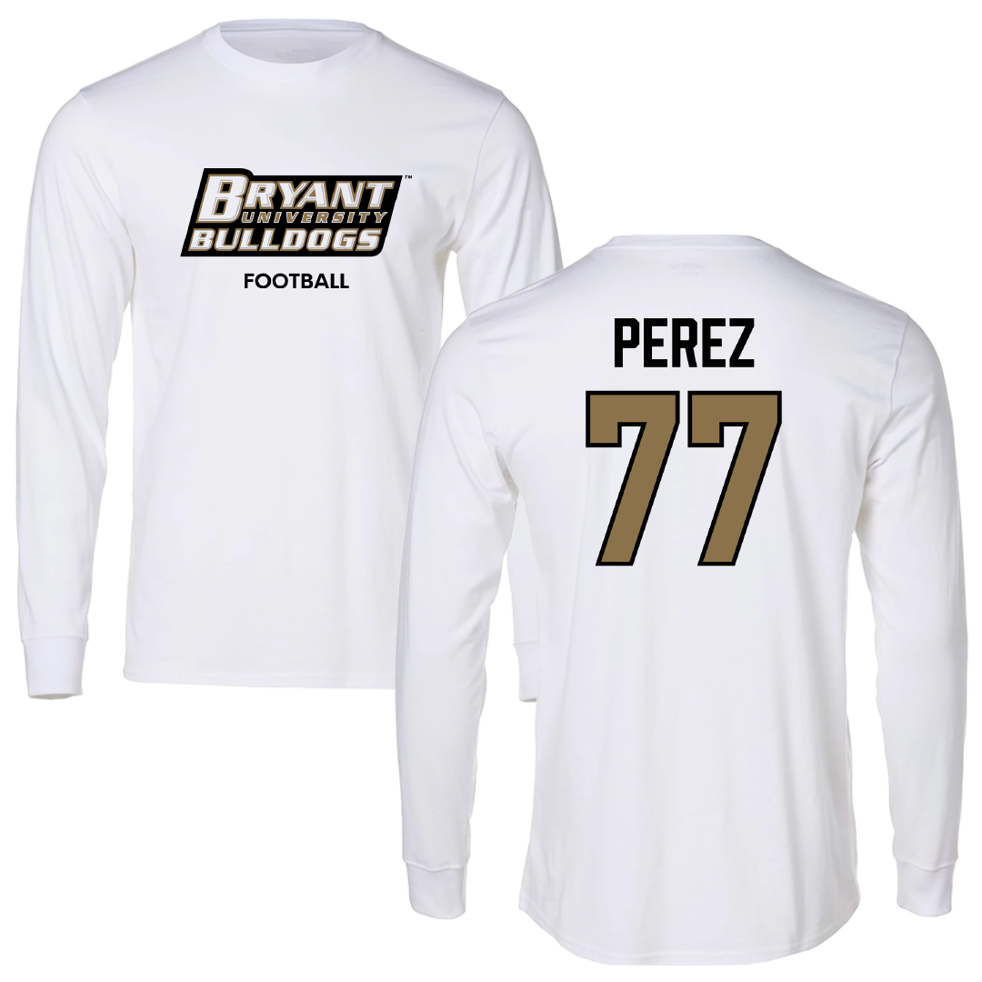 Bryant University Football White Performance Long Sleeve - #77 Anthony Perez