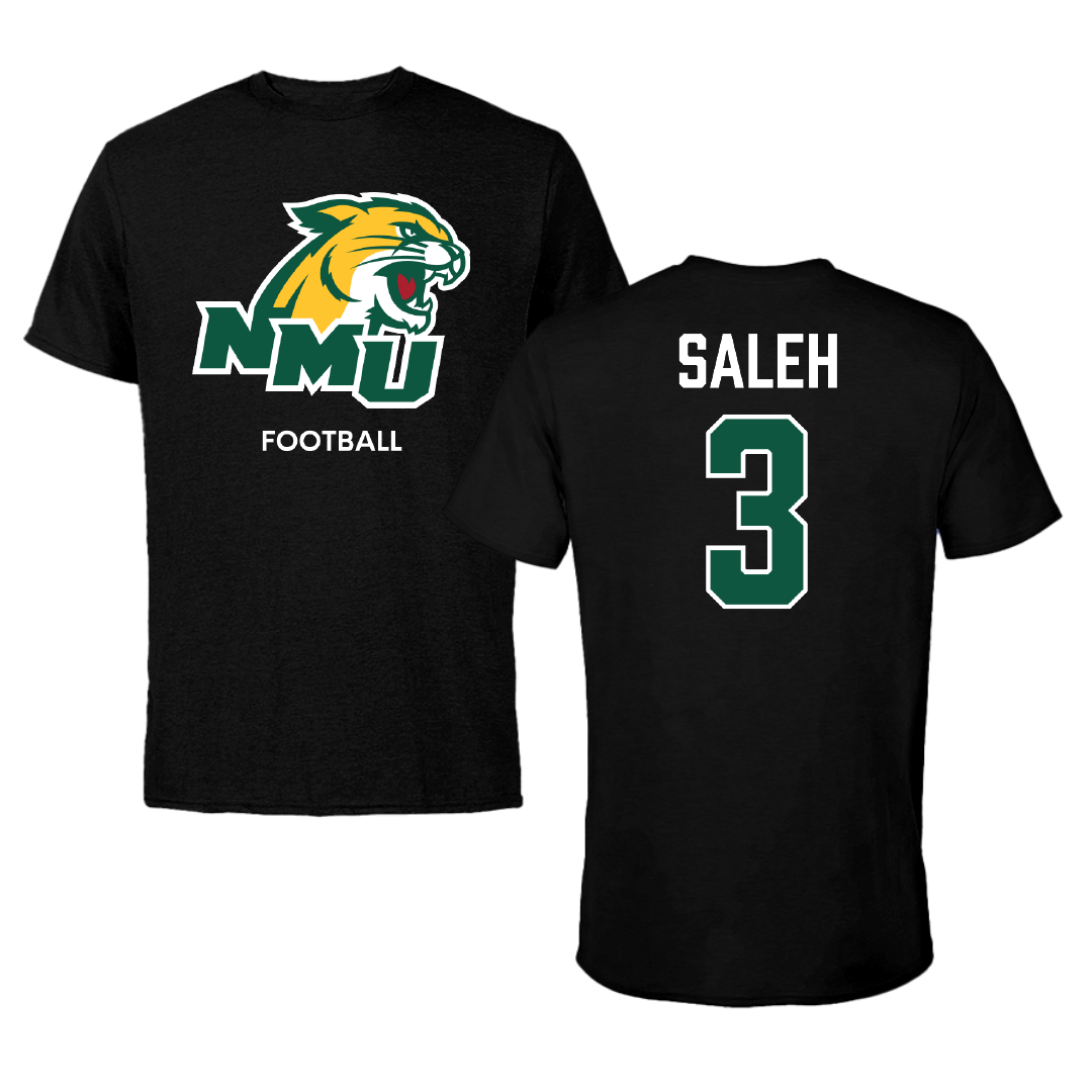 Northern Michigan University Football Black Tee - #3 Adam Saleh