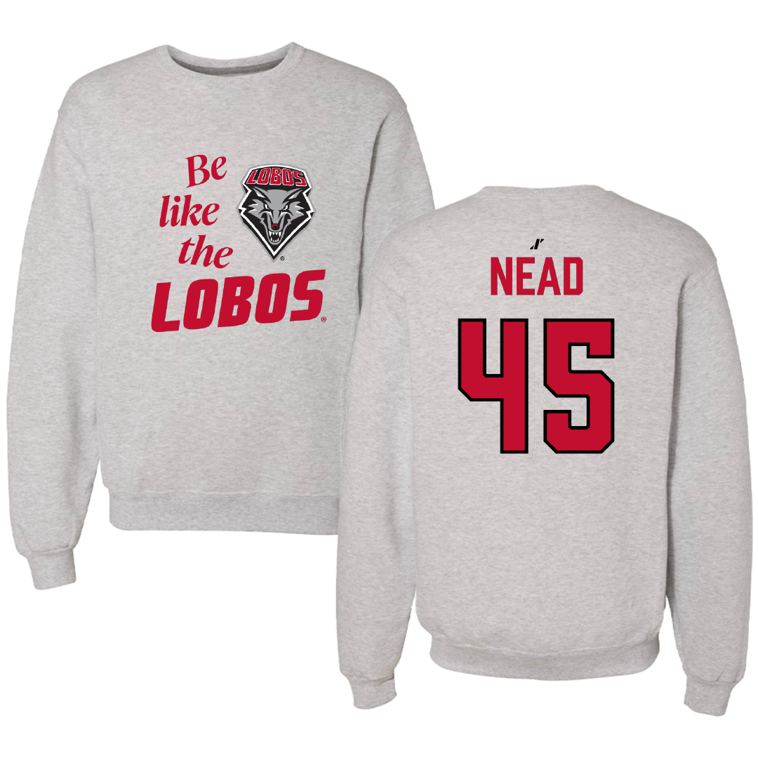 University of New Mexico Football Light Gray Be Like Us Crewneck - #45 Keayen Nead