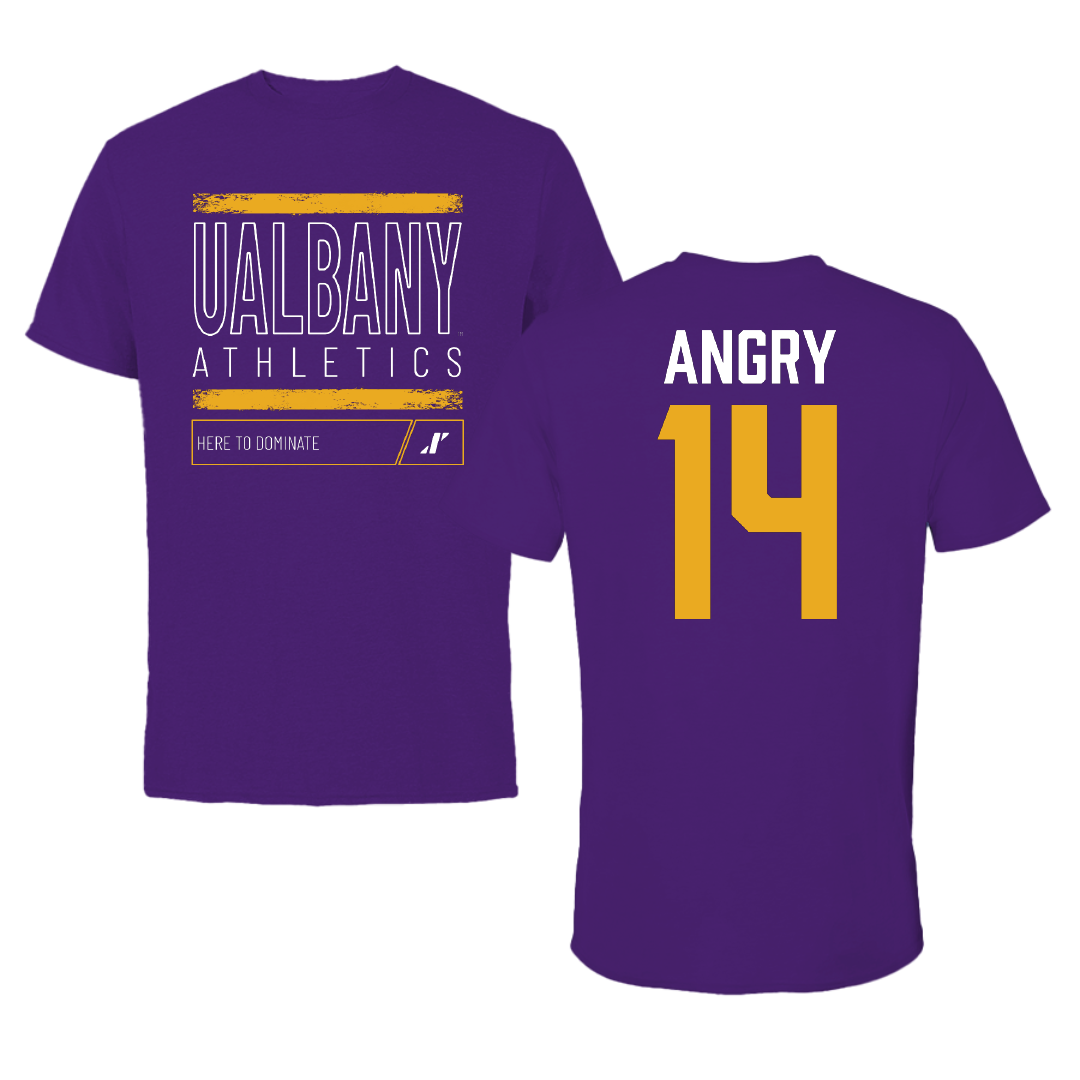 University at Albany Football Purple Dominate Tee - #14 Kevon Angry