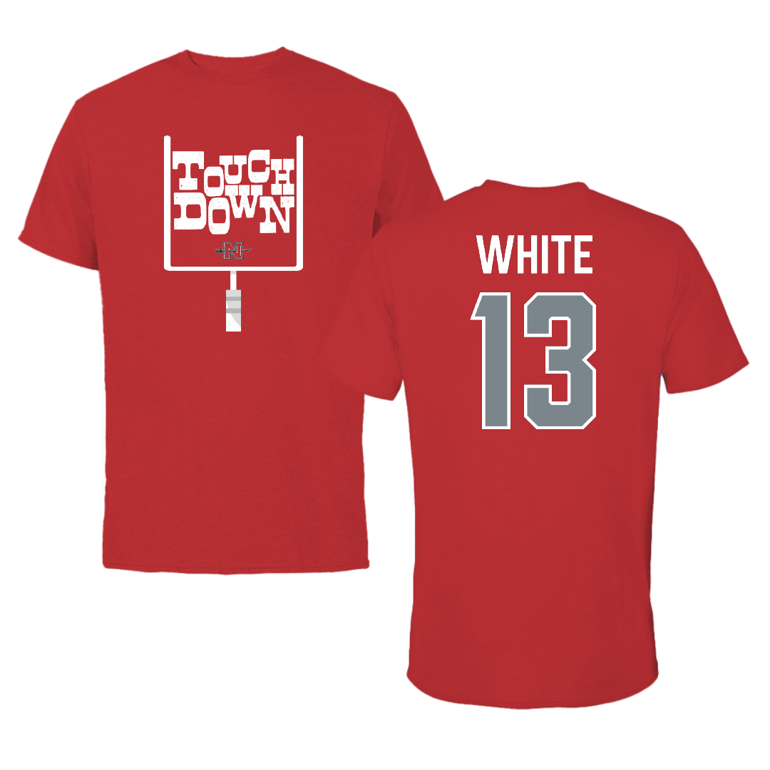 Nicholls State University Football Red Touchdown Tee - #13 Kylin White