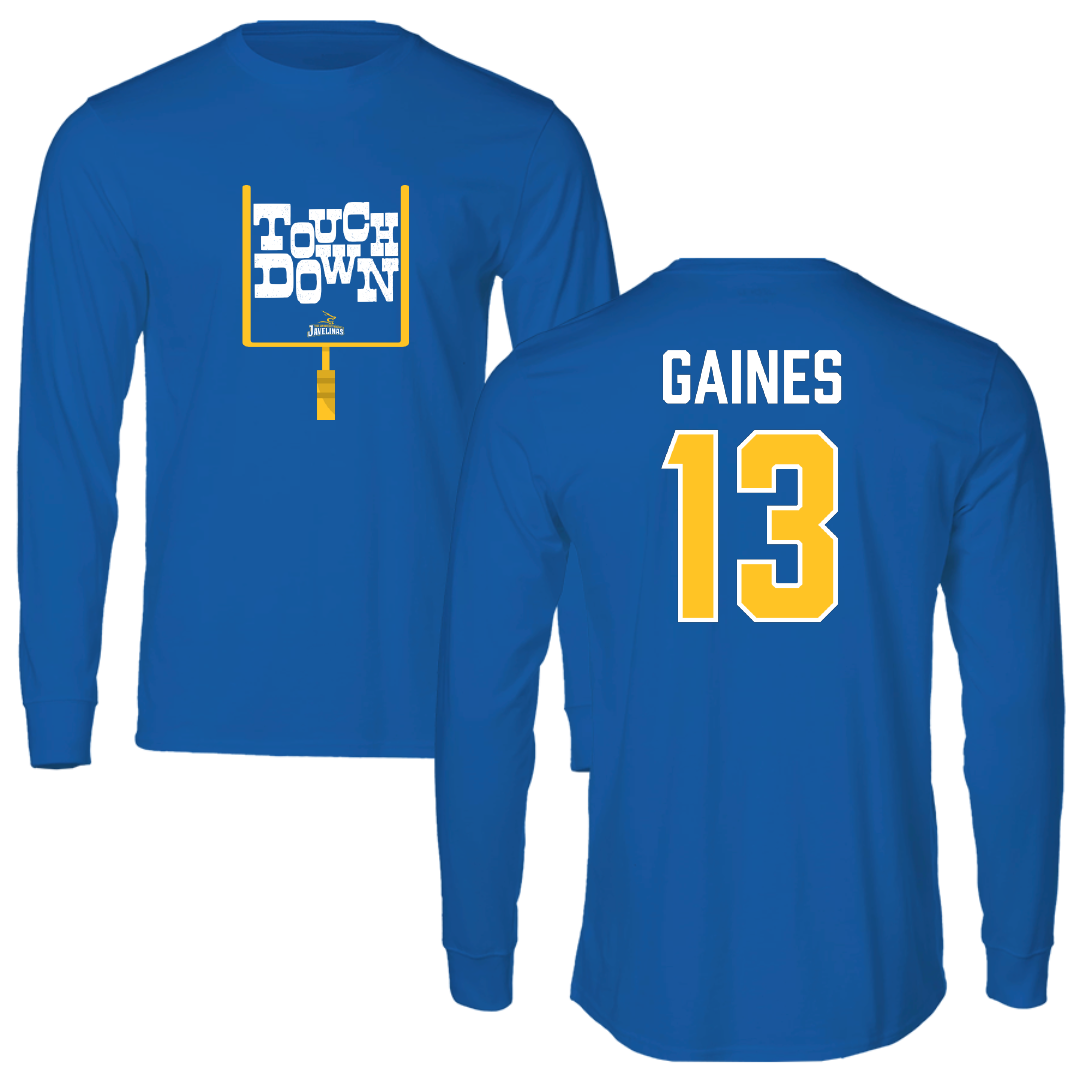 Texas A&M University-Kingsville Football Blue Touchdown Performance Long Sleeve - #13 Jason Gaines