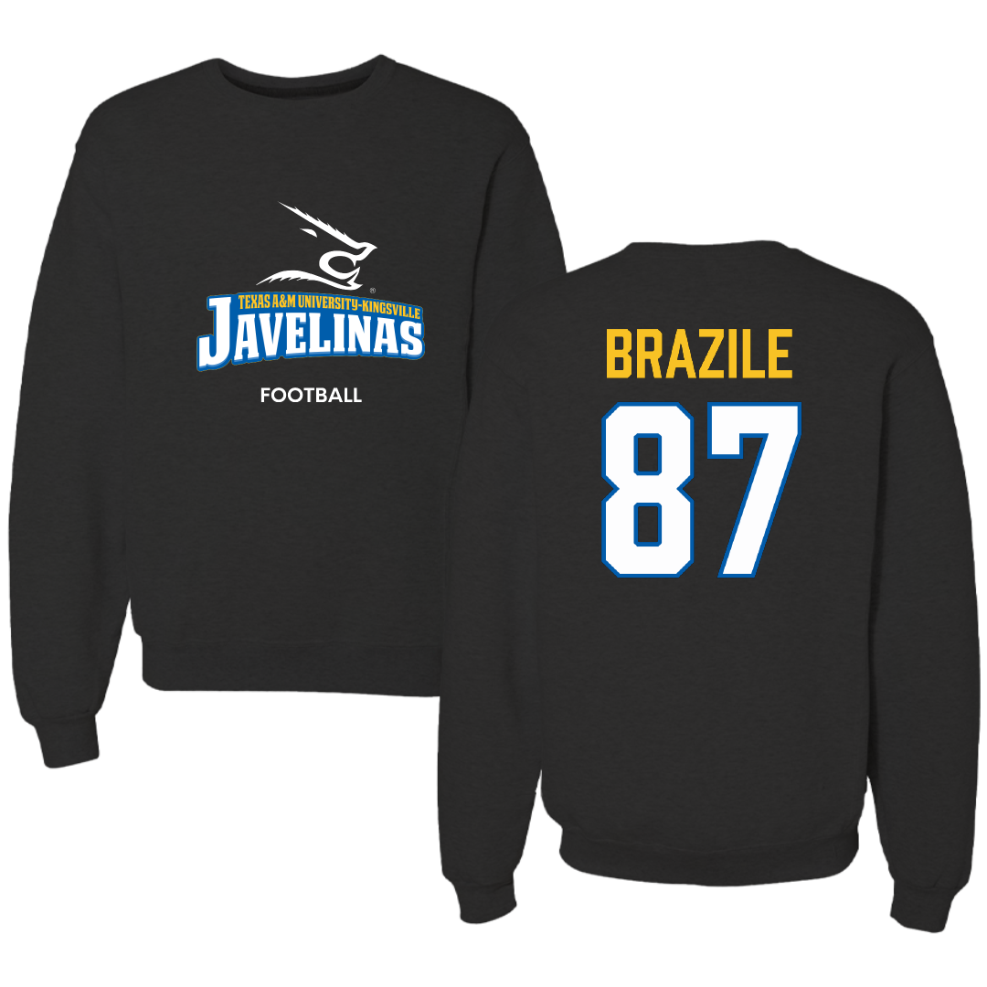 Texas A&M University-Kingsville Football Black Crewneck - #87 Vance Brazile