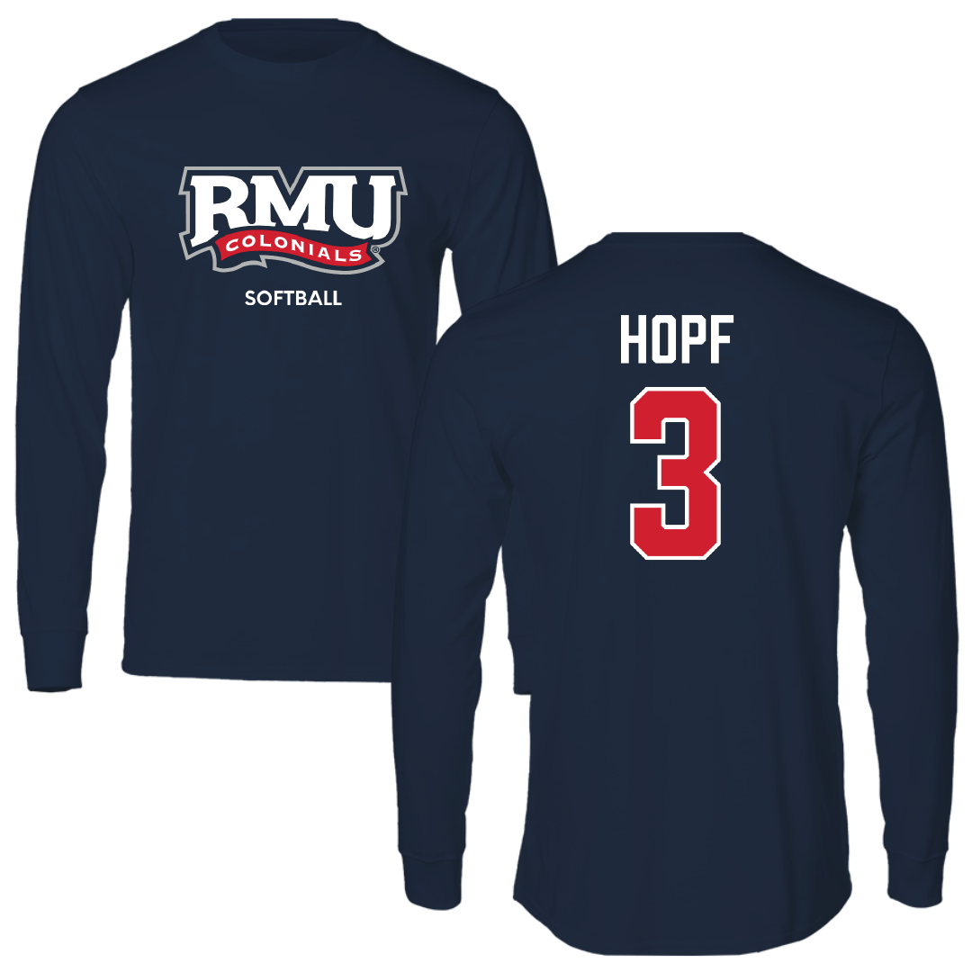 Robert Morris University Softball Navy RMU Performance Long Sleeve - #3 Kaylyn Hopf