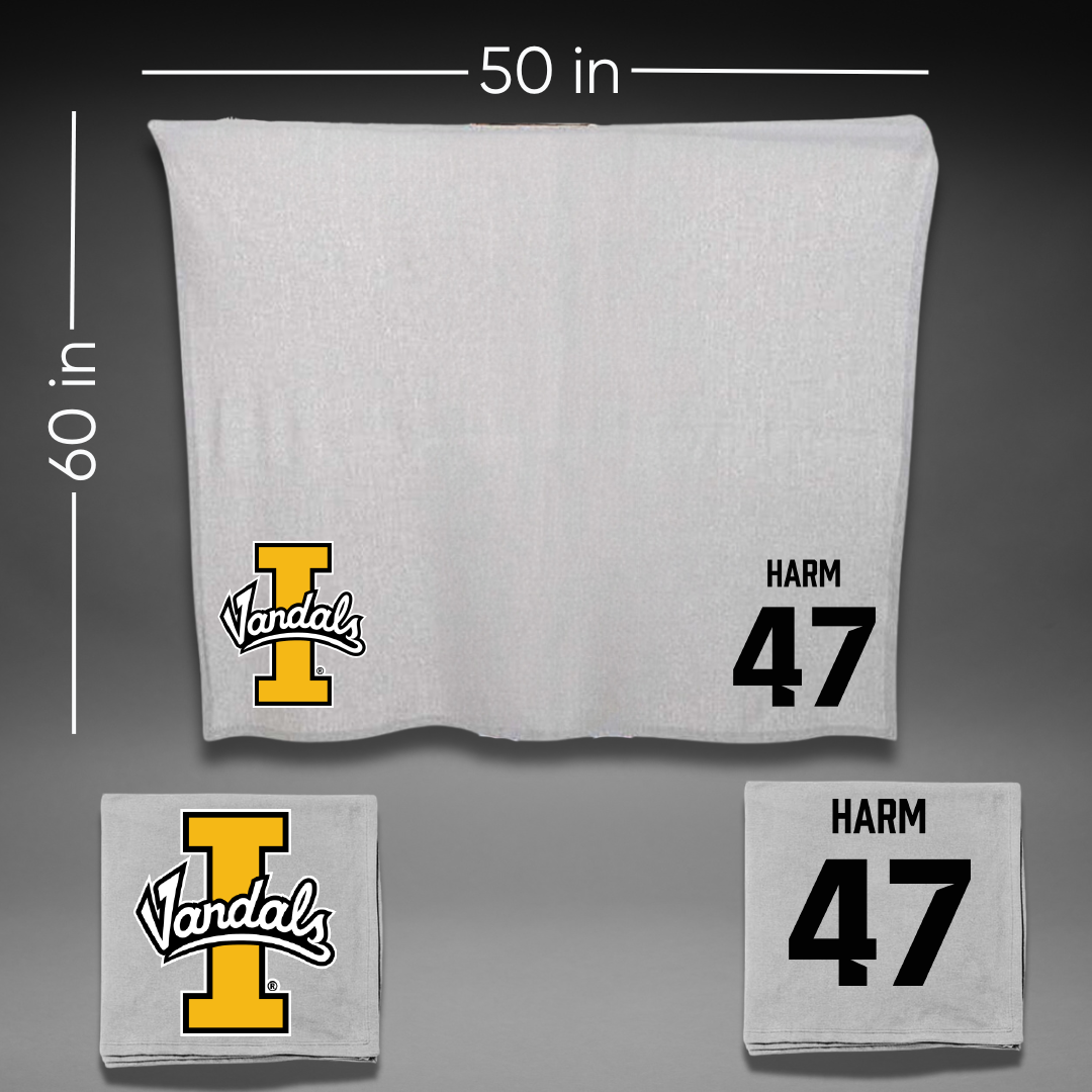 University of Idaho Football Gray Vandals Blanket - #47 LJ Harm