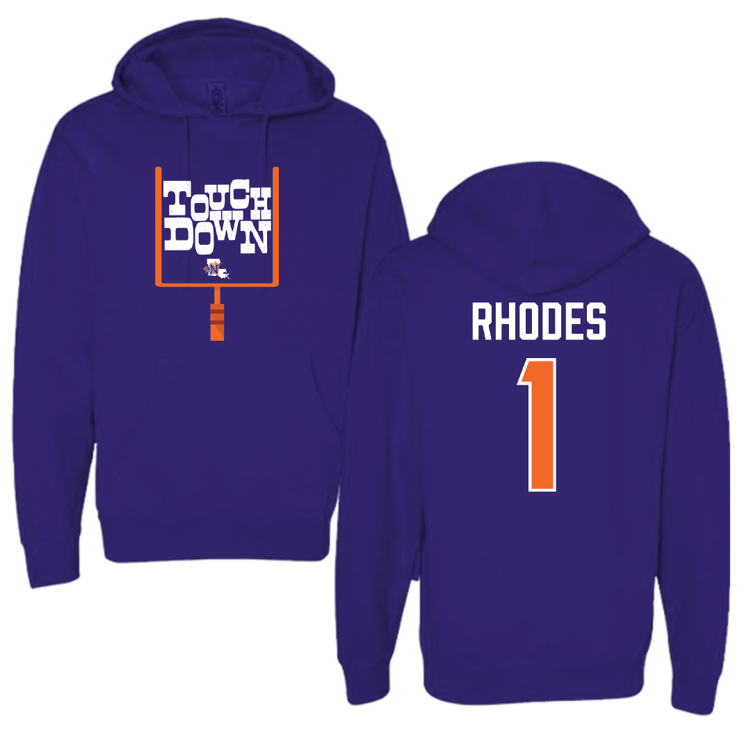 Northwestern State University Football Purple Touchdown Hoodie - #1 Dylan Rhodes