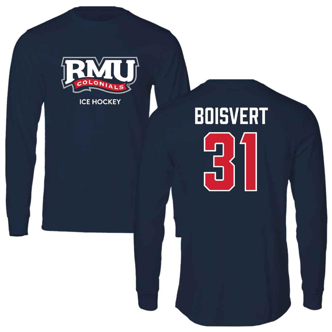 Robert Morris University Ice Hockey (M) Navy RMU Performance Long Sleeve - #31 Francis Boisvert