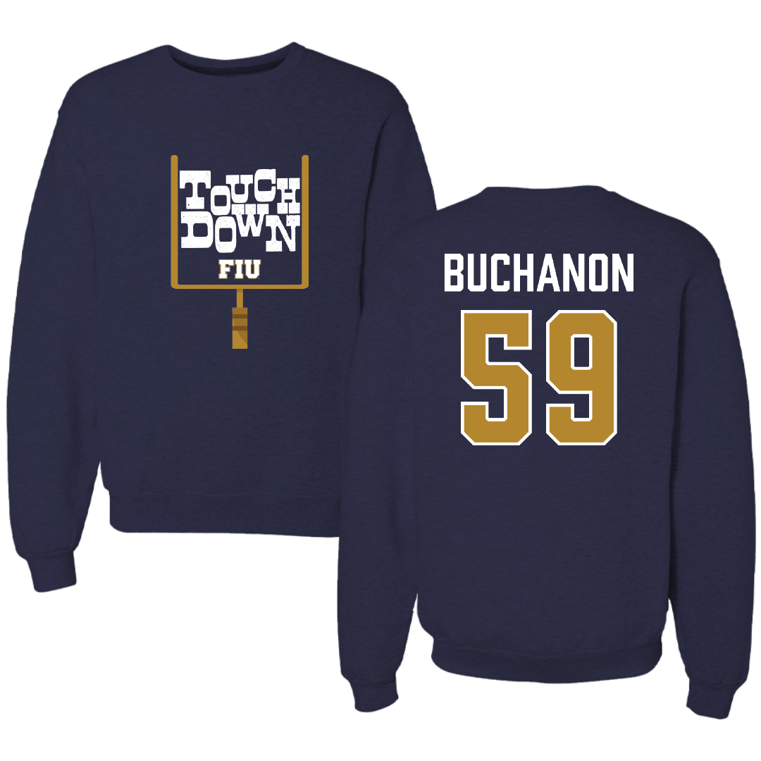 Florida International University Football Navy Touchdown Crewneck - #59 Jaheim Buchanon