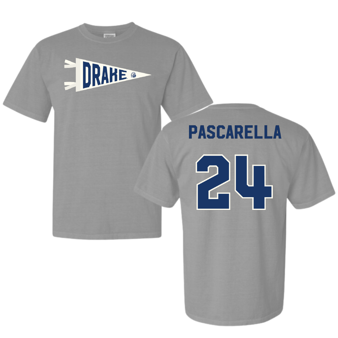 Drake University Soccer Light Gray Pennant Comfort Colors Tee - #24 Jordan Pascarella