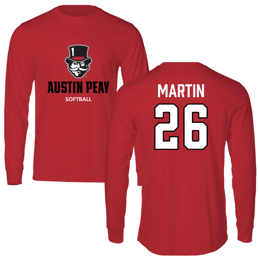 Austin Peay State University Softball Red Mascot Performance Long Sleeve - #26 Ashley Martin