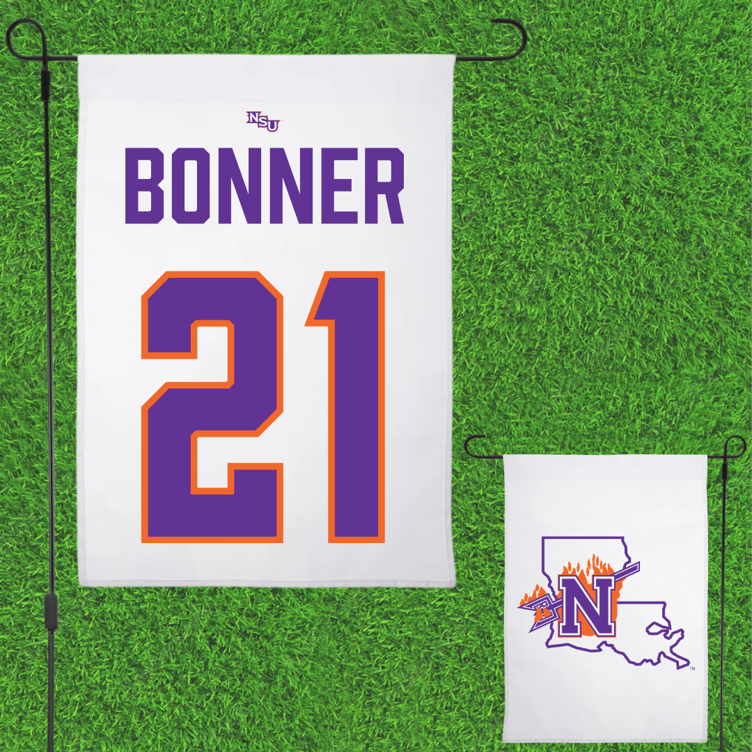 Northwestern State University Football White Garden Flag - #21 Ja’Marion Bonner