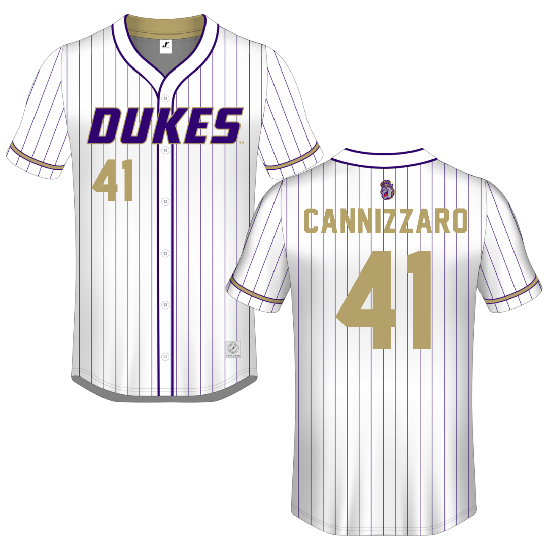 James Madison University White Pinstripe Button-Down Jersey - #41 Jack Cannizzaro