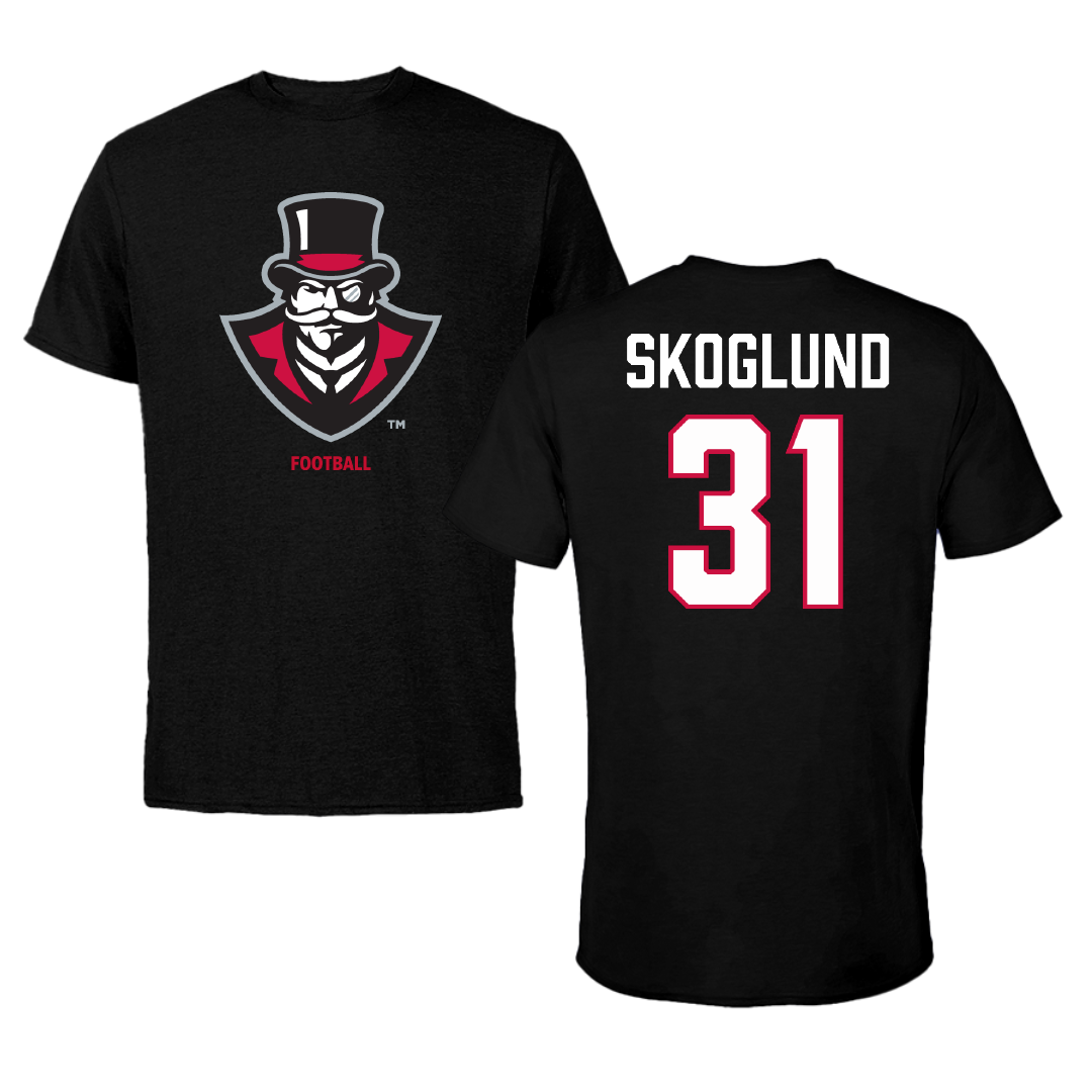 Austin Peay State University Football Black Tee - #31 Austin Skoglund
