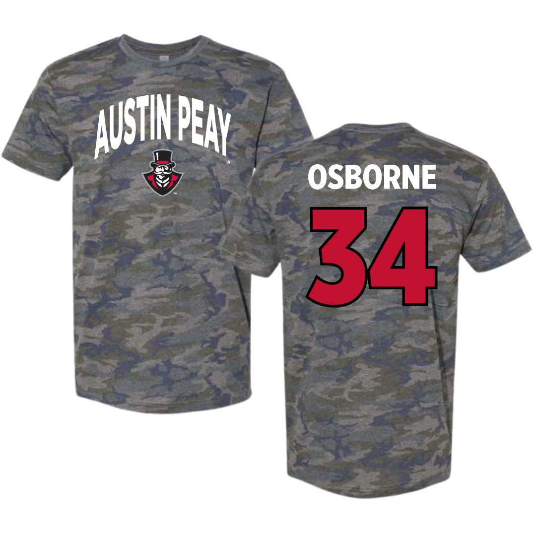 Austin Peay State University Football Vintage Camo Tee - #34 Jahlin Osborne