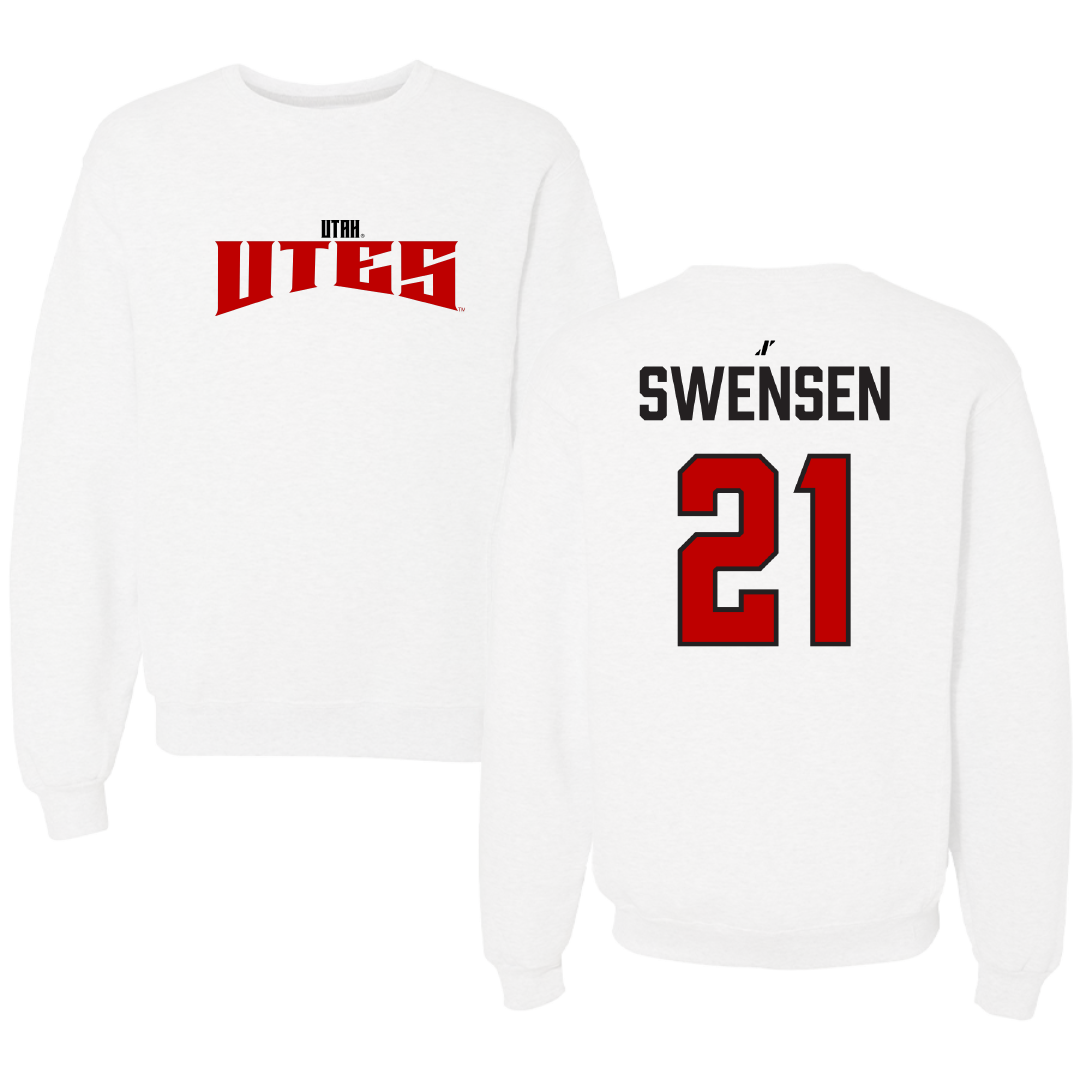 University of Utah Soccer (W) White Classic Crewneck - #21 Ali Swensen