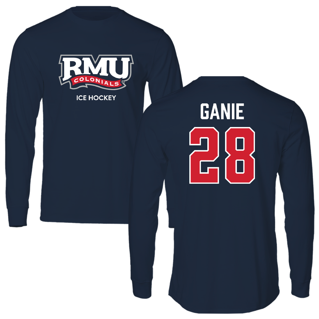 Robert Morris University Ice Hockey (M) Navy RMU Performance Long Sleeve - #28 Logan Ganie