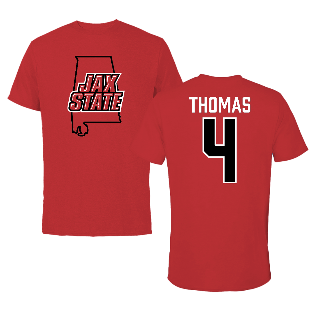 Jacksonville State University Baseball Red State Tee - #4 Kenskey Thomas