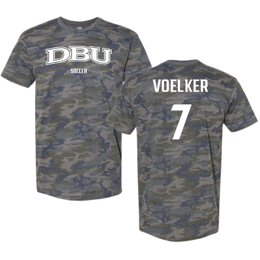 Dallas Baptist University Soccer (M) Vintage Camo Tee - #7 Peyton Voelker