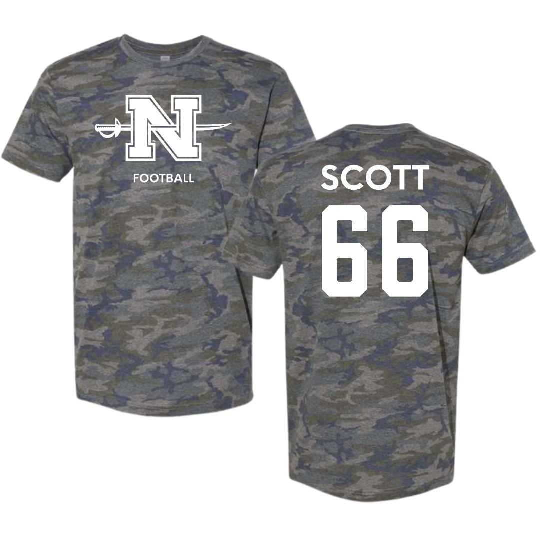 Nicholls State University Football Vintage Camo Tee - #66 Sameij Scott