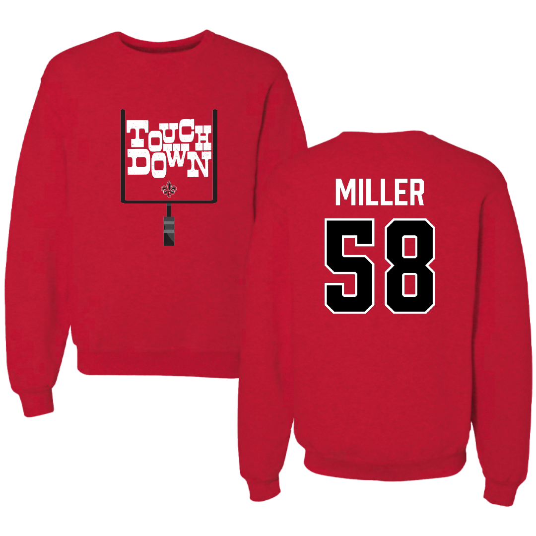 University of Louisiana at Lafayette Football Red Touchdown Crewneck - #58 Grant Miller
