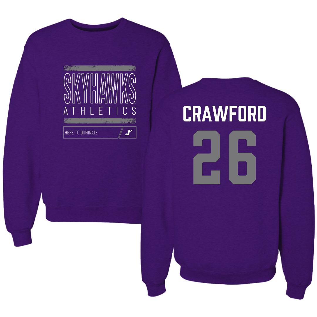 Stonehill College Football Purple Dominate Crewneck - #26 Marcus Crawford