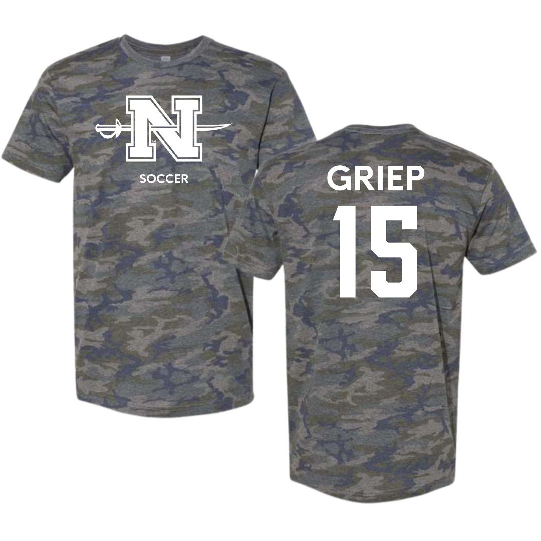 Nicholls State University Soccer (W) Vintage Camo Tee - #15 Ryan Griep