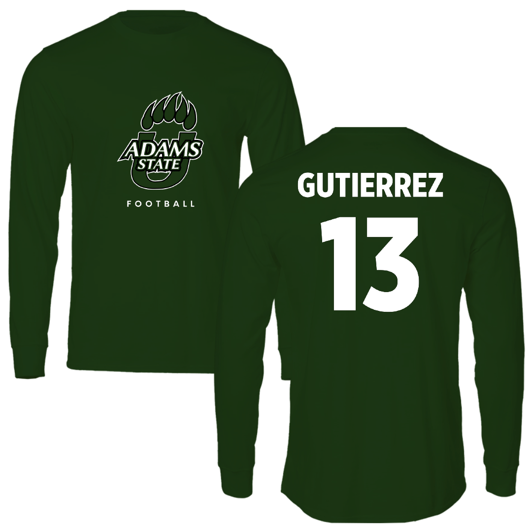 Adams State University Football Forest Green Performance Long Sleeve - #13 Xavier Gutierrez