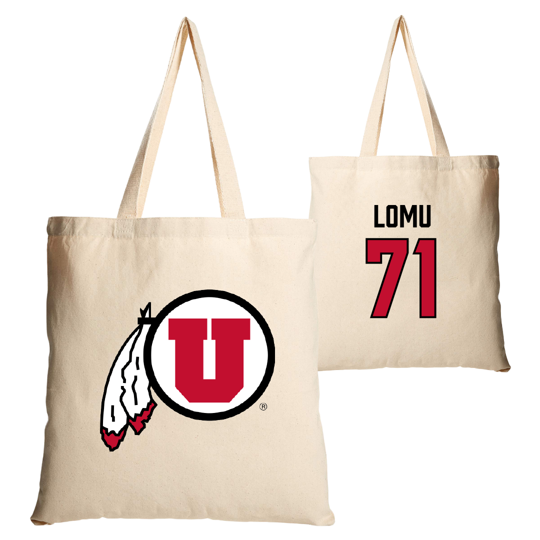 University of Utah Football Tan Canvas Tote Bag - #71 Caleb Lomu