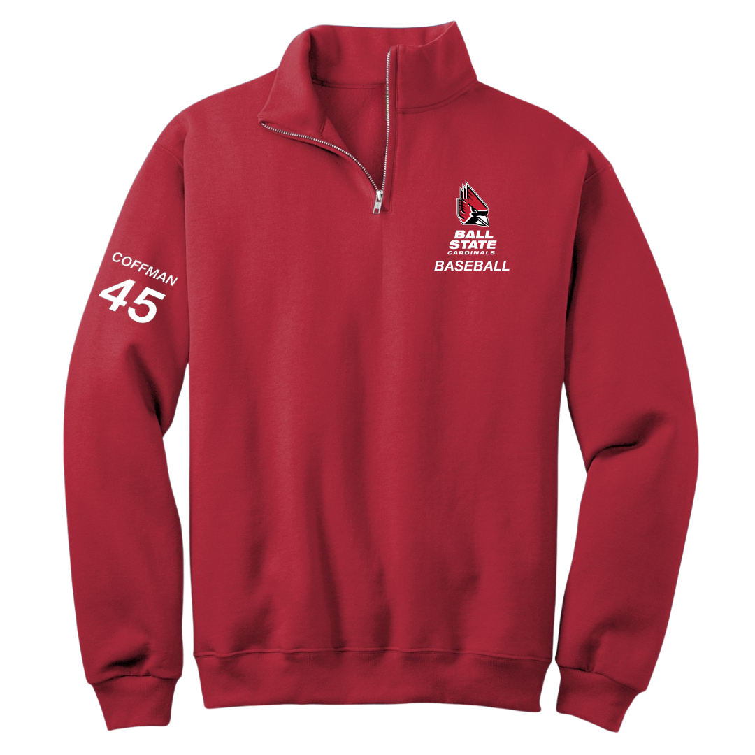 Ball State University Baseball Red Quarter-Zip - #45 Owen Coffman