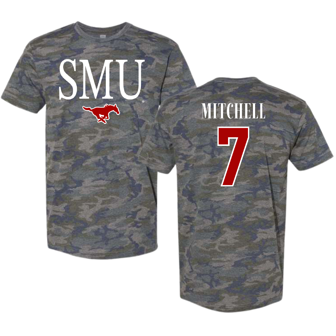 Southern Methodist University Soccer Vintage Camo Tee - #7 Jaylinn Mitchell