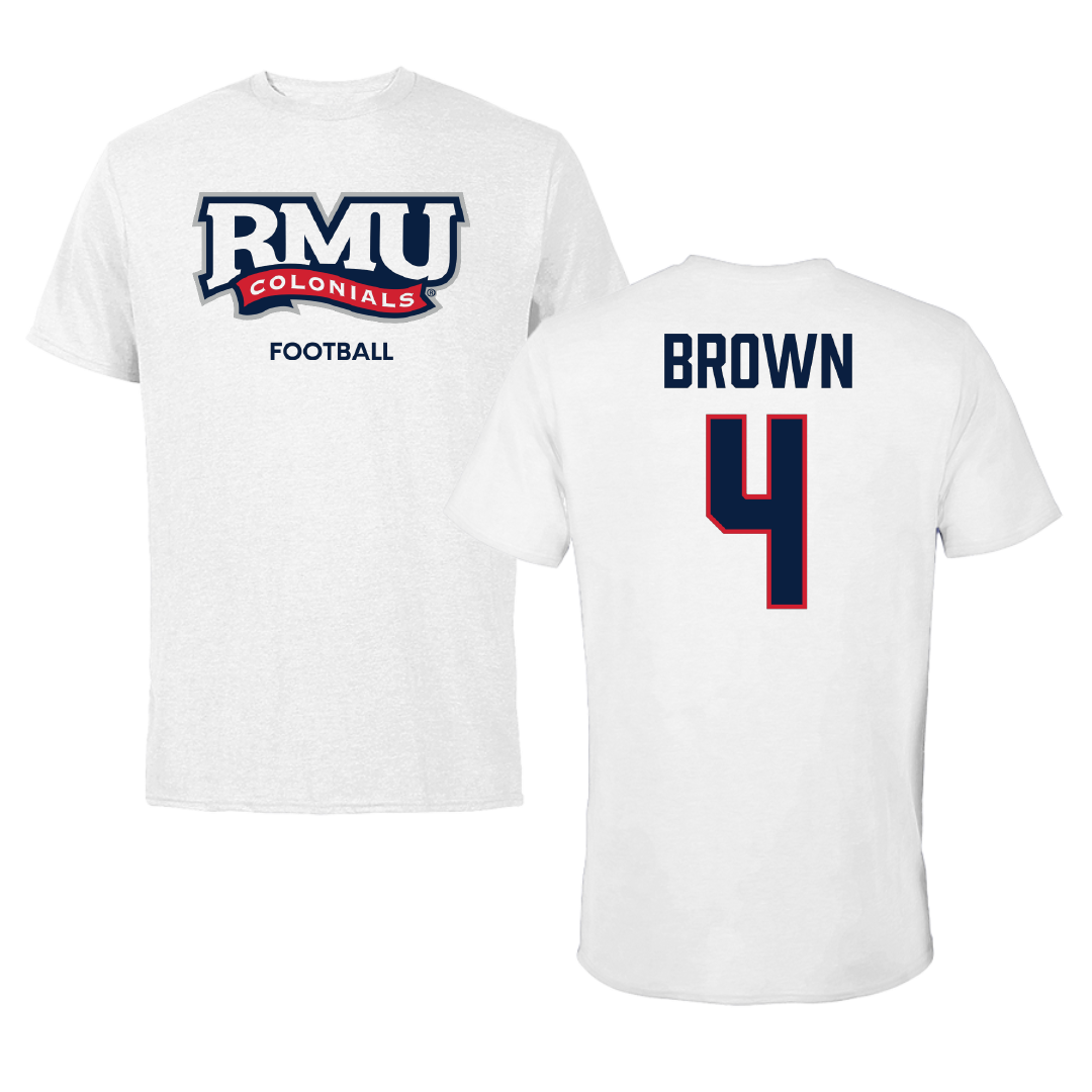 Robert Morris University Football White Performance Tee - #4 Tony Brown