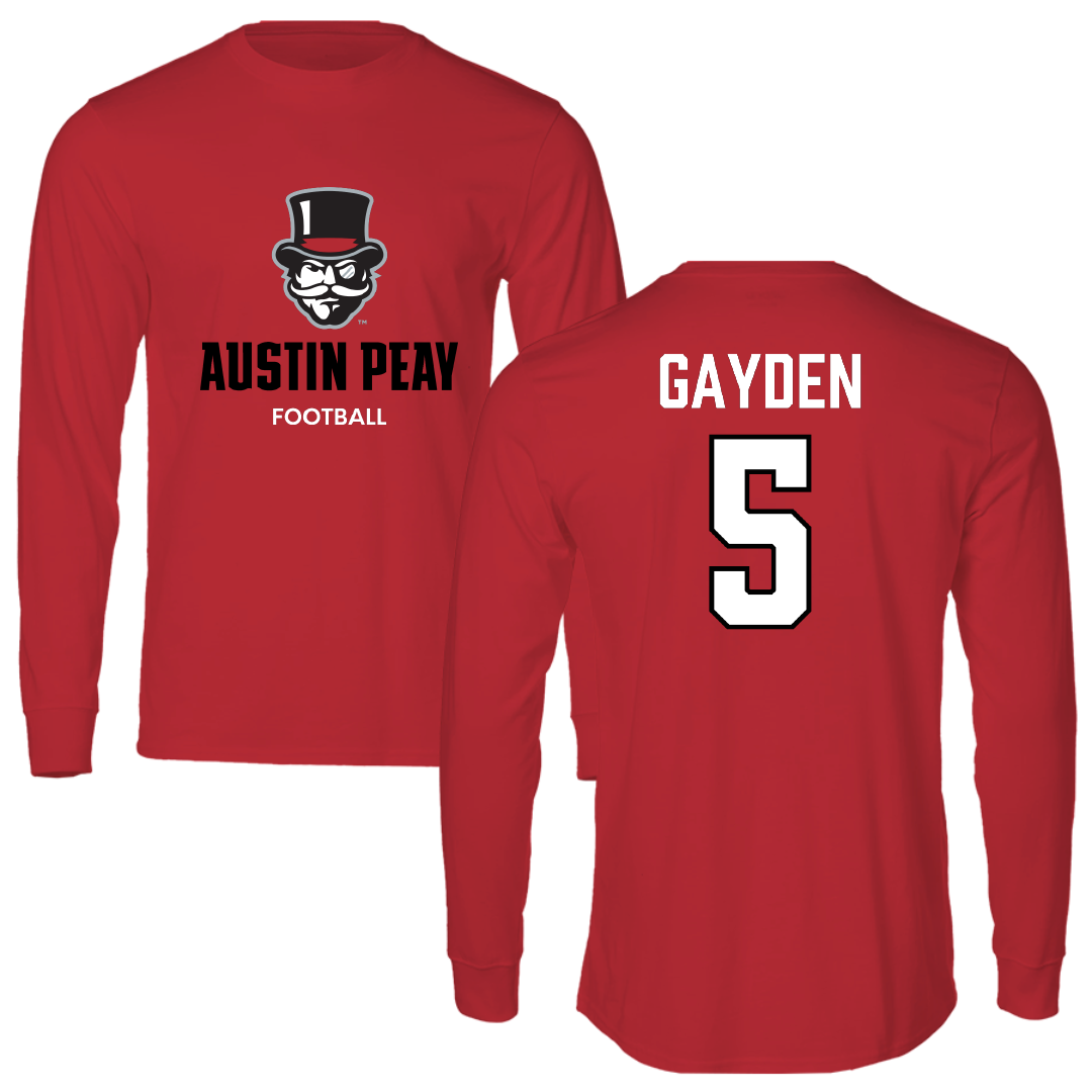 Austin Peay State University Football Red Mascot Performance Long Sleeve - #5 Tae Gayden