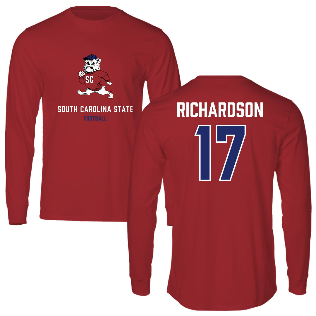 South Carolina State University Football Canvas Red Long Sleeve - #17 Malik Richardson