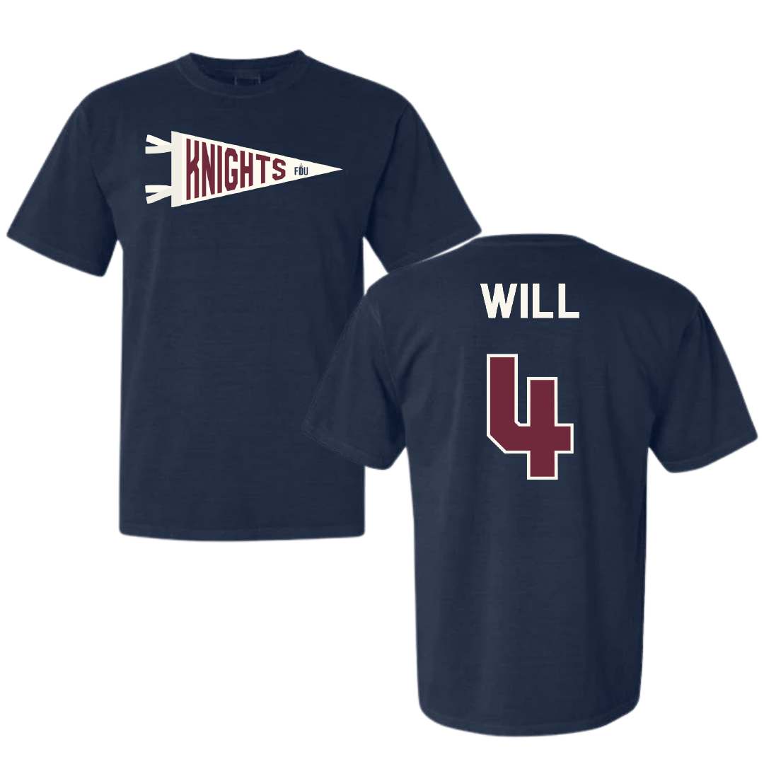 Fairleigh Dickinson University-Metropolitan Campus Baseball Navy Pennant Comfort Colors Tee - #4 Zack Will