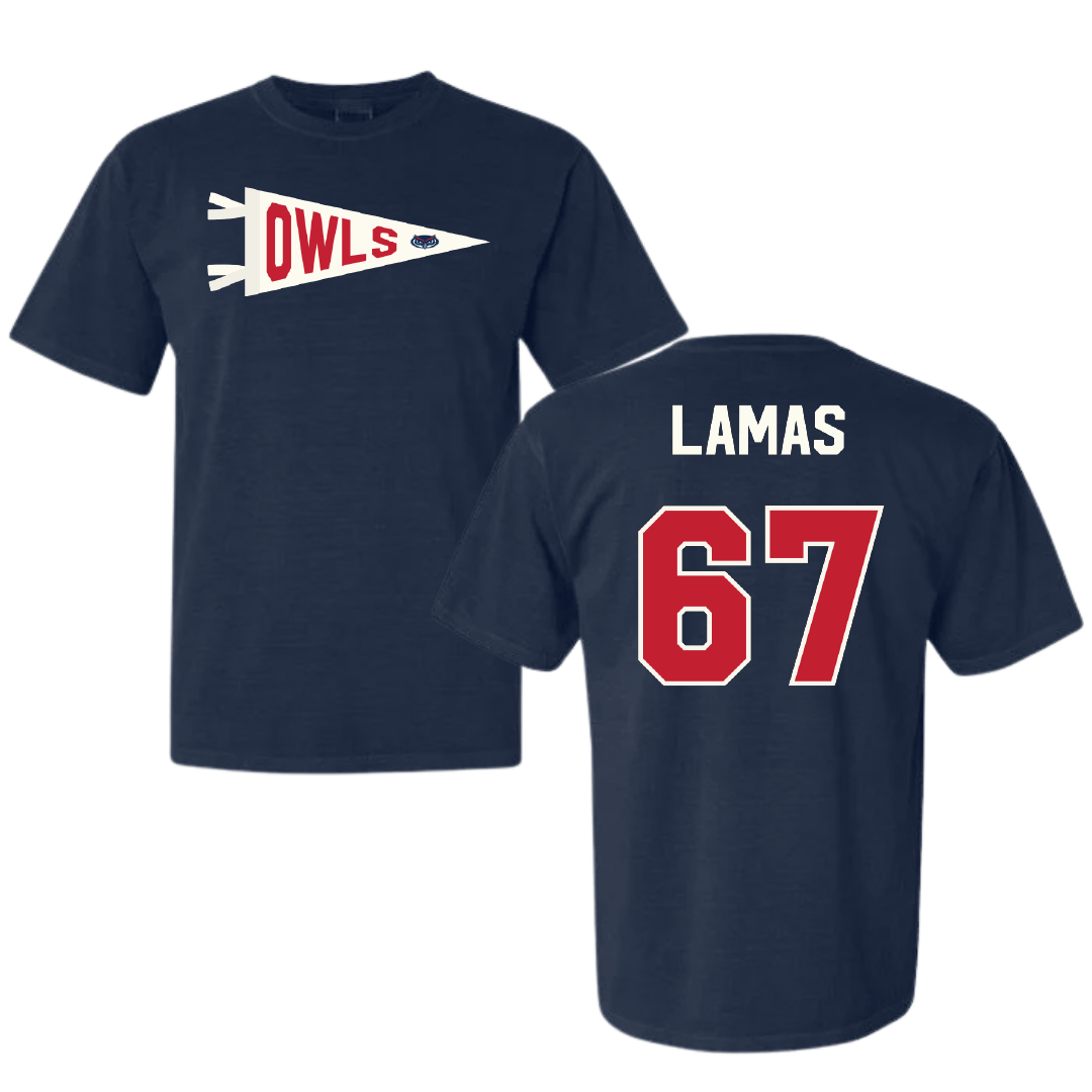 Florida Atlantic University Football Navy Pennant Comfort Colors Tee - #67 Andre Lamas