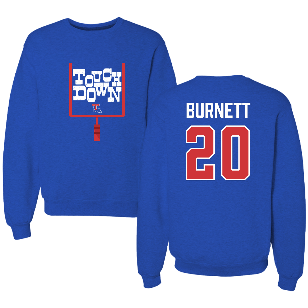 Louisiana Tech University Football Blue Touchdown Crewneck - #20 J'Dan Burnett