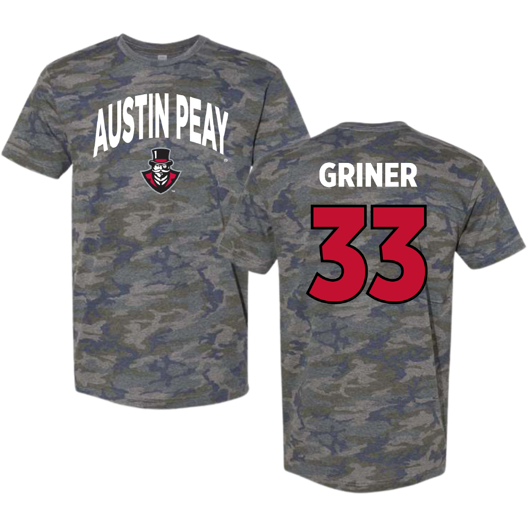 Austin Peay State University Football Vintage Camo Tee - #33 Jackson Griner
