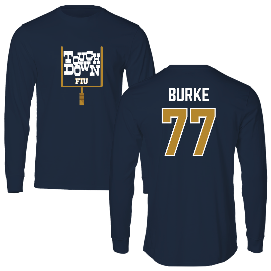 Florida International University Football Navy Touchdown Performance Long Sleeve - #77 Travis Burke