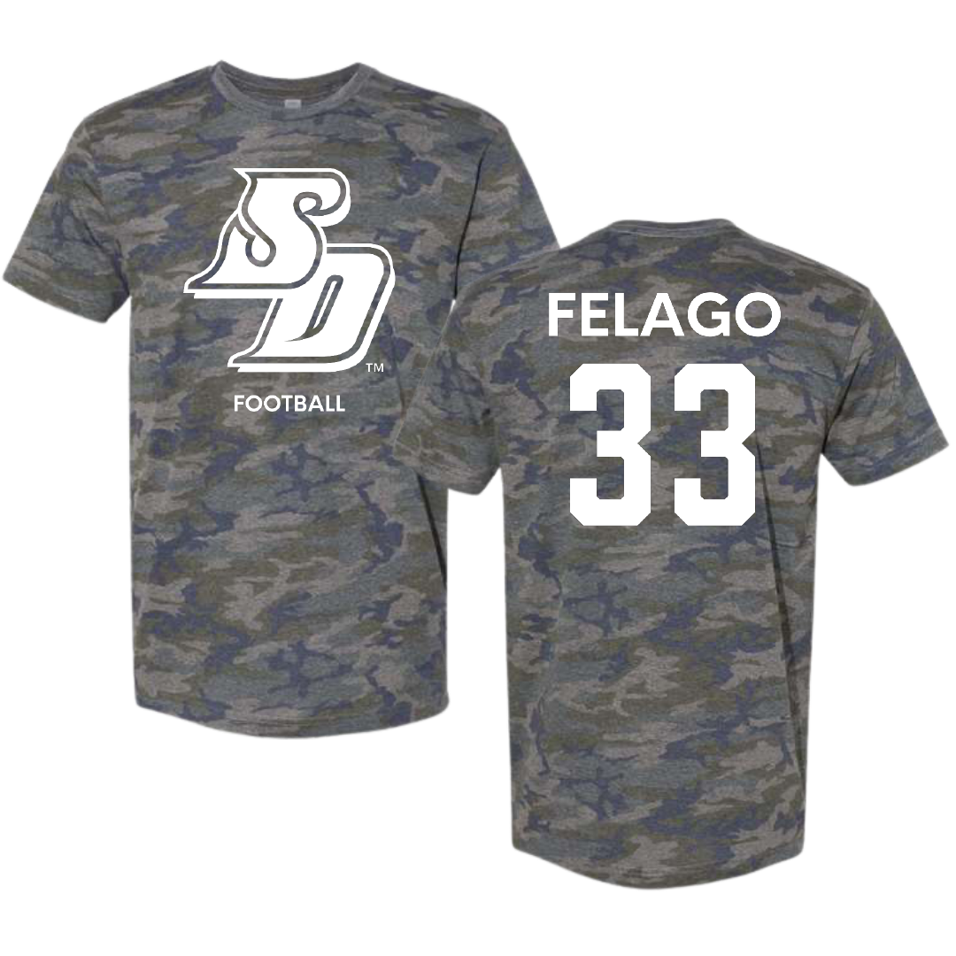 University of San Diego Football Vintage Camo Tee - #33 Nick Felago