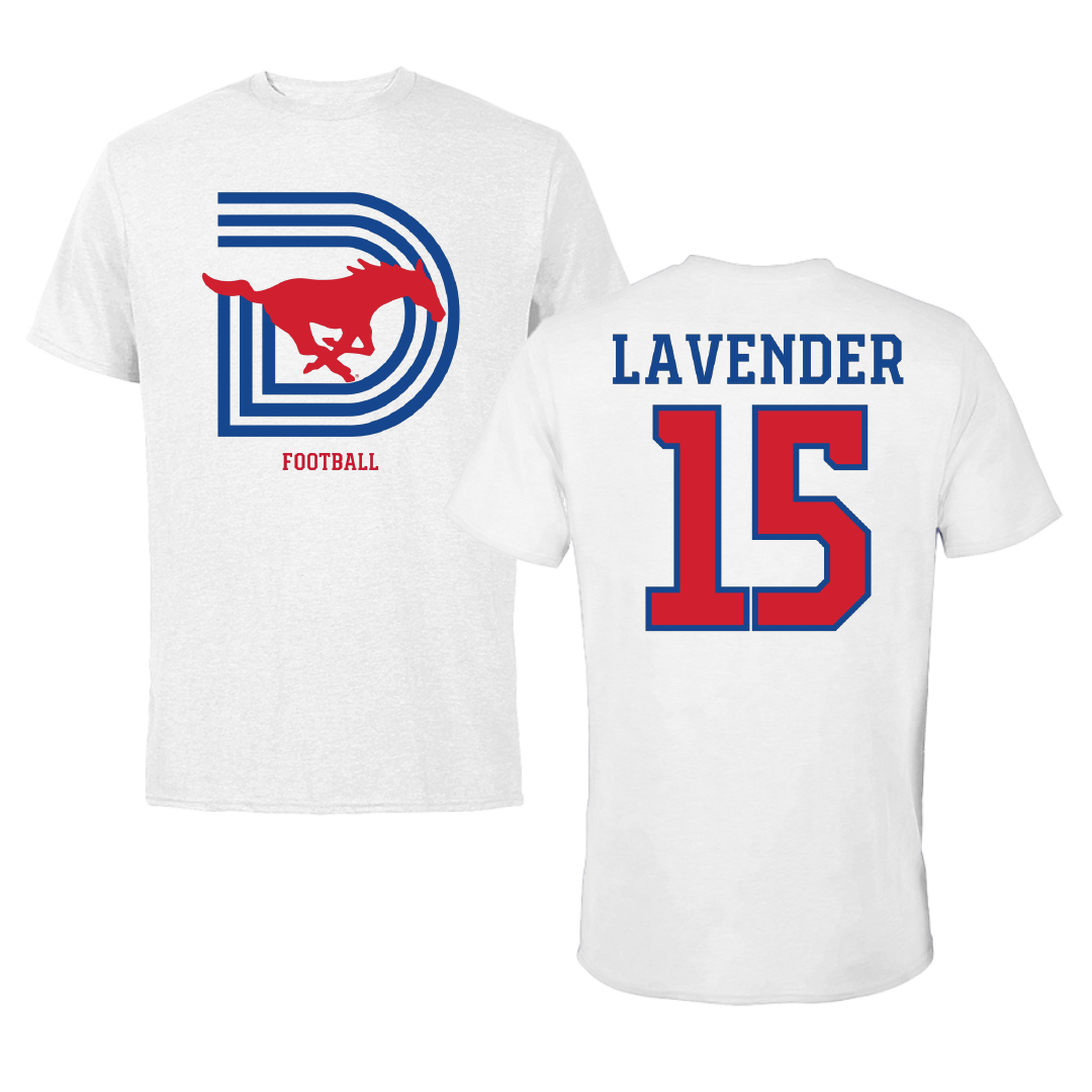 Southern Methodist University Football White Tee - #15 Jaxson Lavender