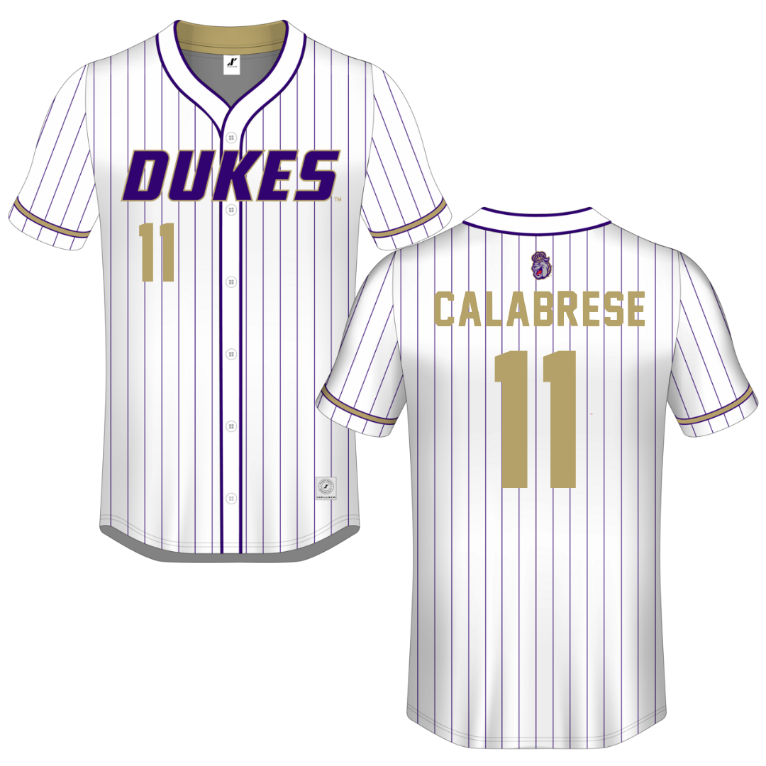 James Madison University White Pinstripe Button-Down Jersey - #11 Coleman Calabrese
