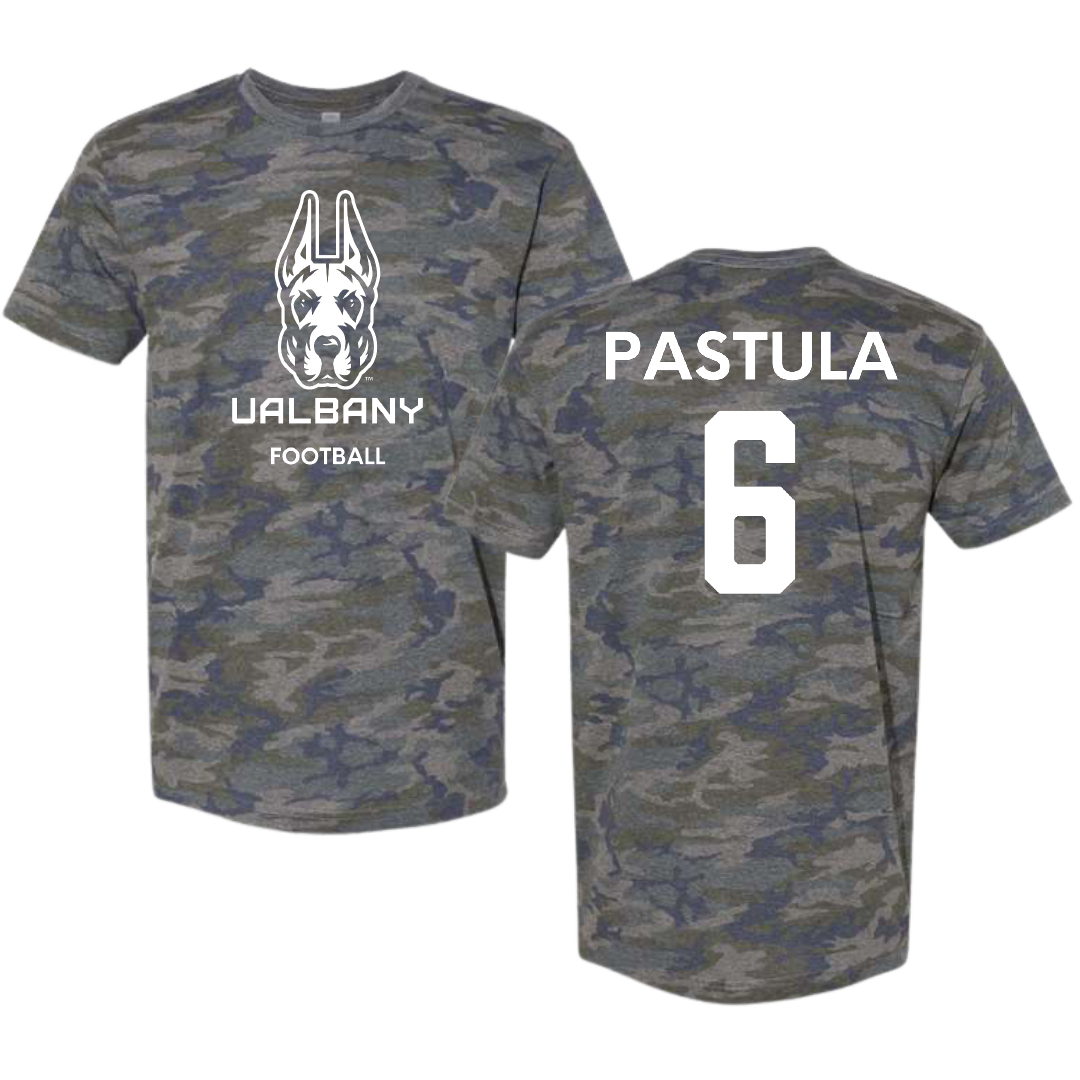 University at Albany Football Vintage Camo Tee - #6 Tyler Pastula