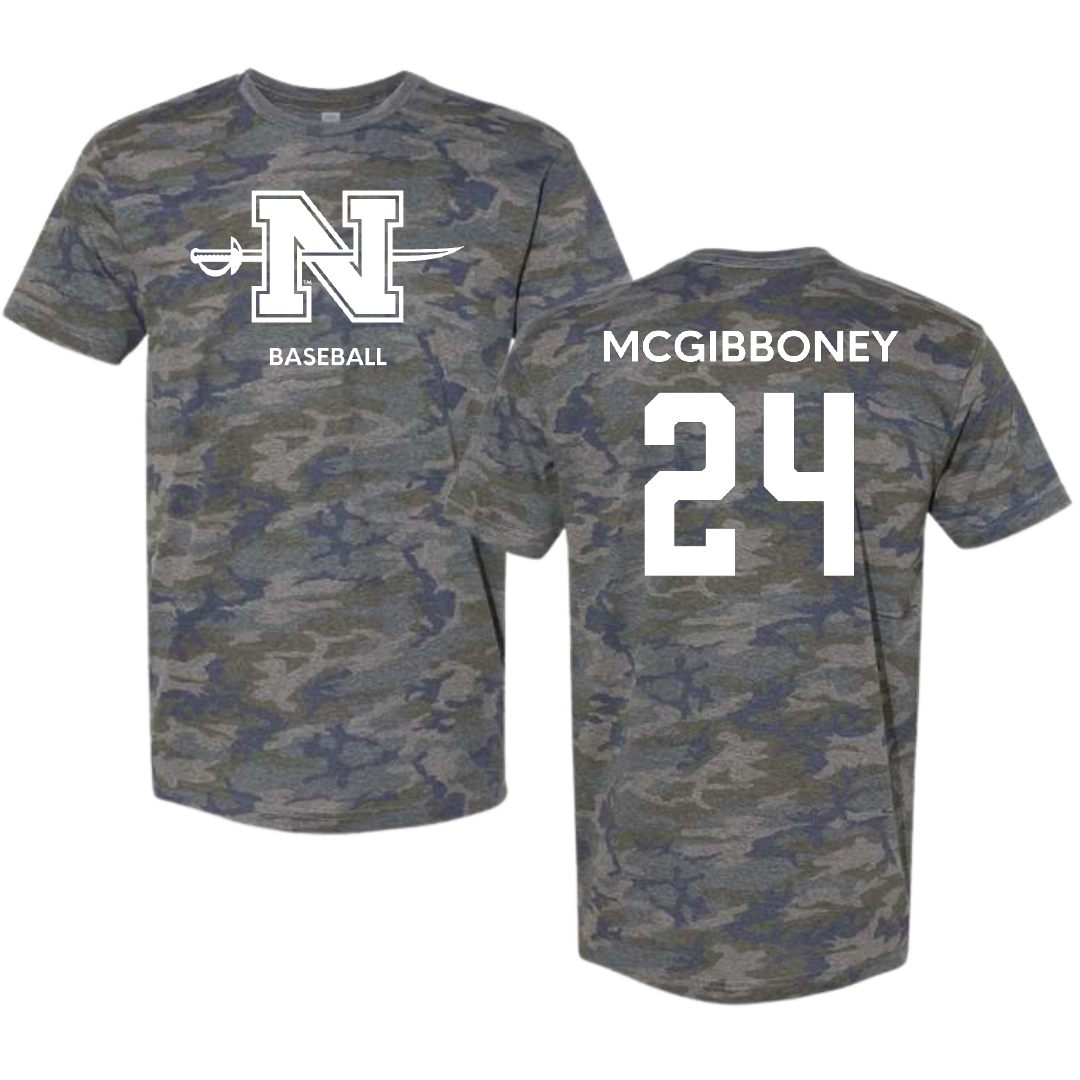 Nicholls State University Baseball Vintage Camo Tee - #24 Luke McGibboney