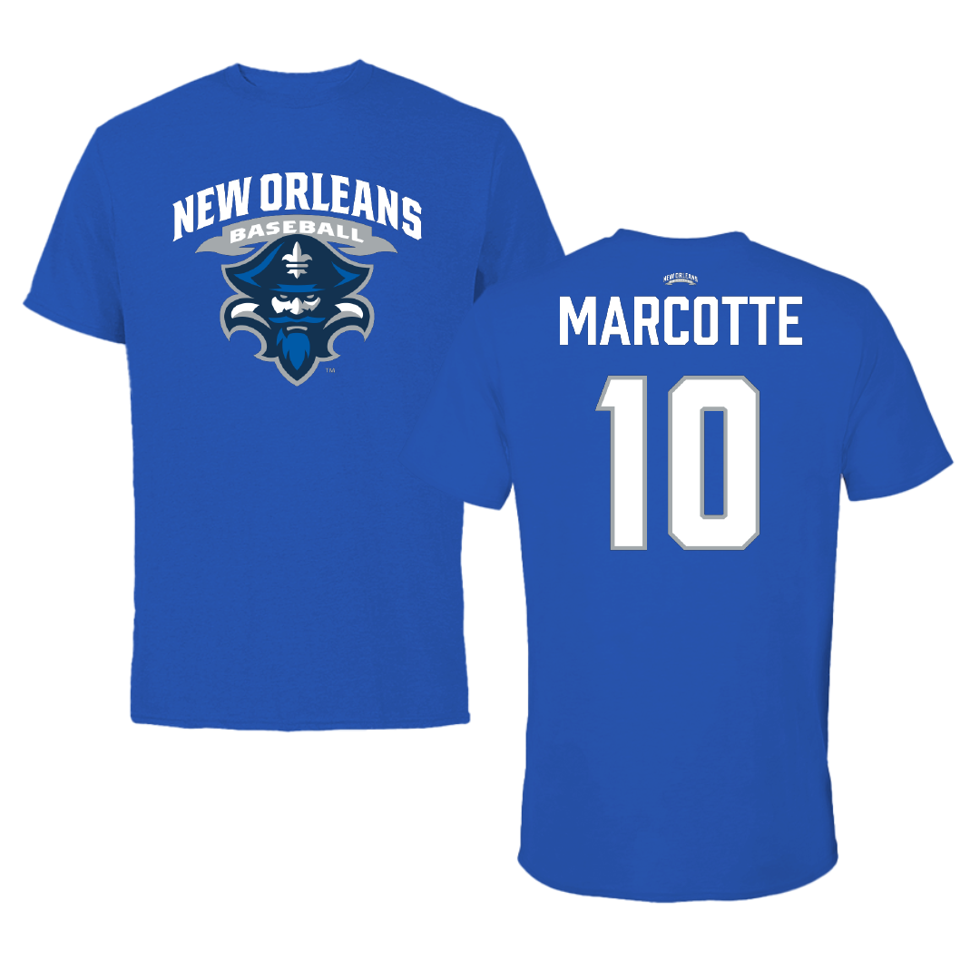 University of New Orleans Baseball Blue Tee - #10 Riley Marcotte