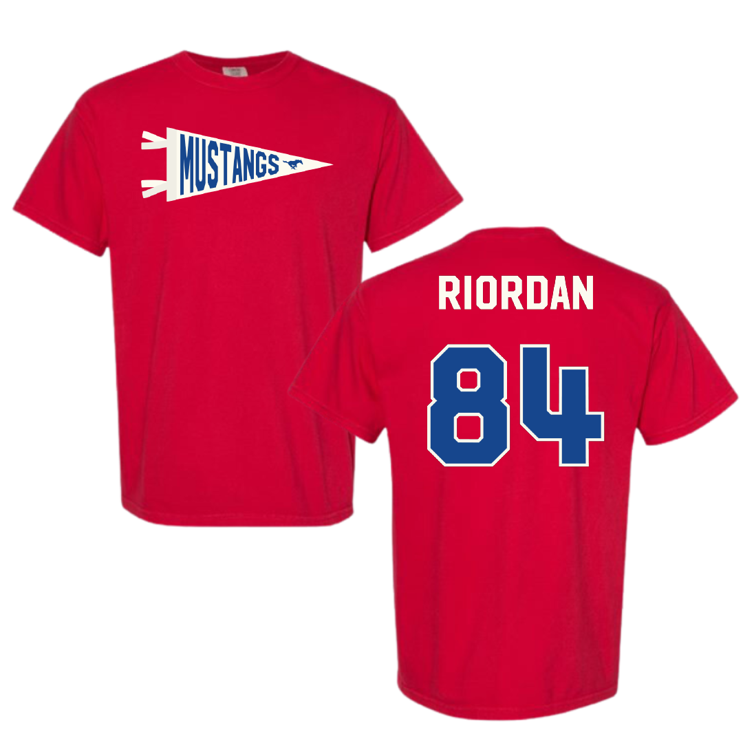 Southern Methodist University Football Red Pennant Comfort Colors Tee - #84 Tripp Riordan