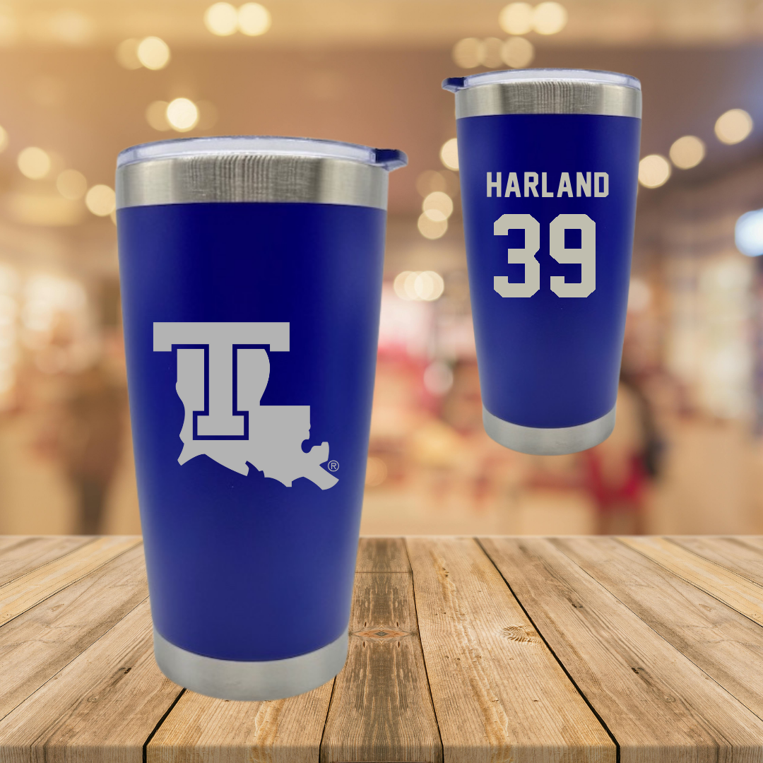 Louisiana Tech University Baseball Blue Stainless Steel Tumbler - #39 Ryan Harland