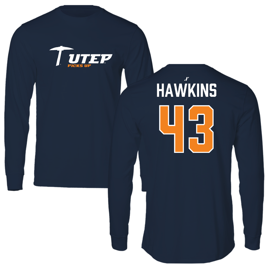 University of Texas at El Paso Football Navy General Long Sleeve - #43 Garrett Hawkins