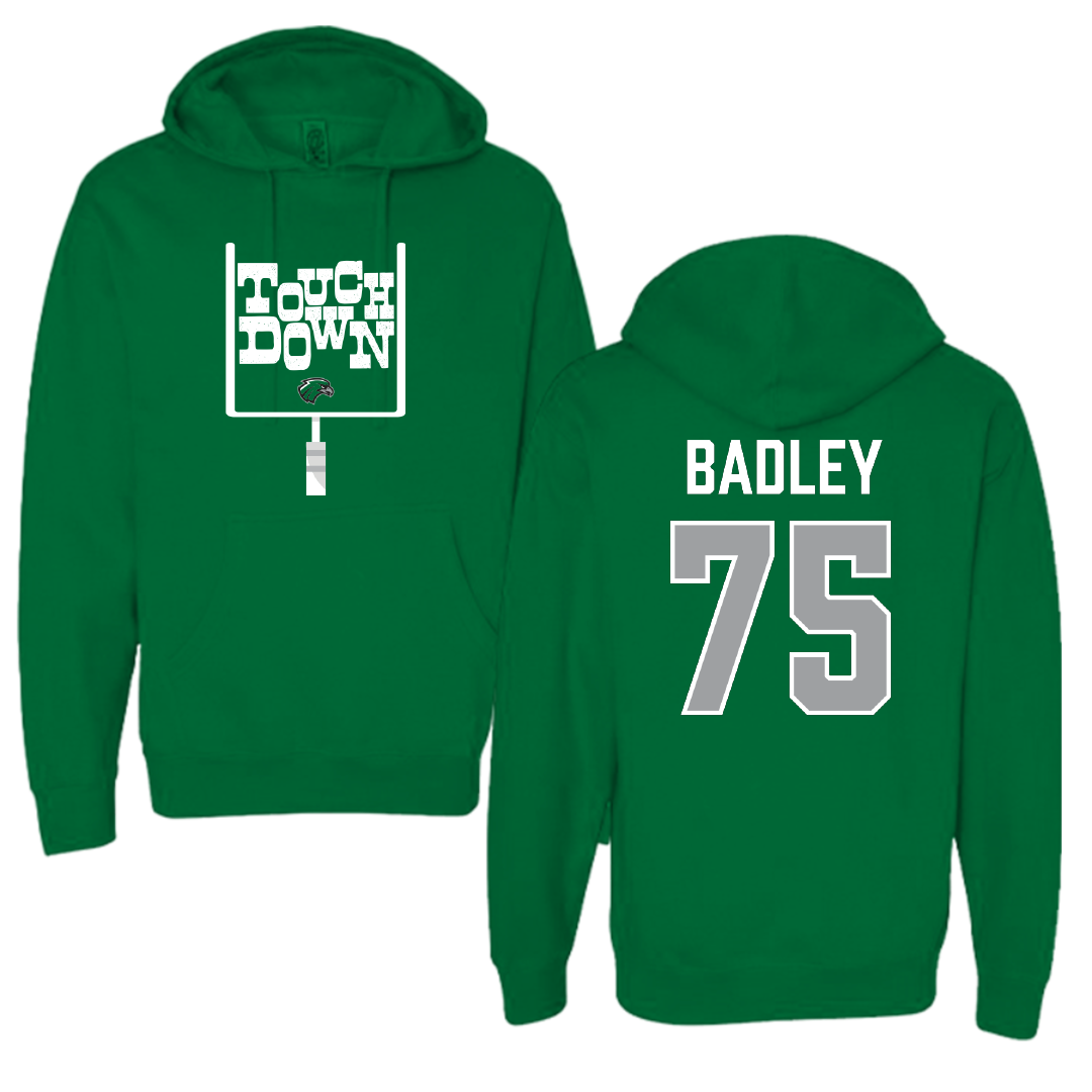 Northeastern State University Football Green Touchdown Hoodie - #75 Cayson Badley